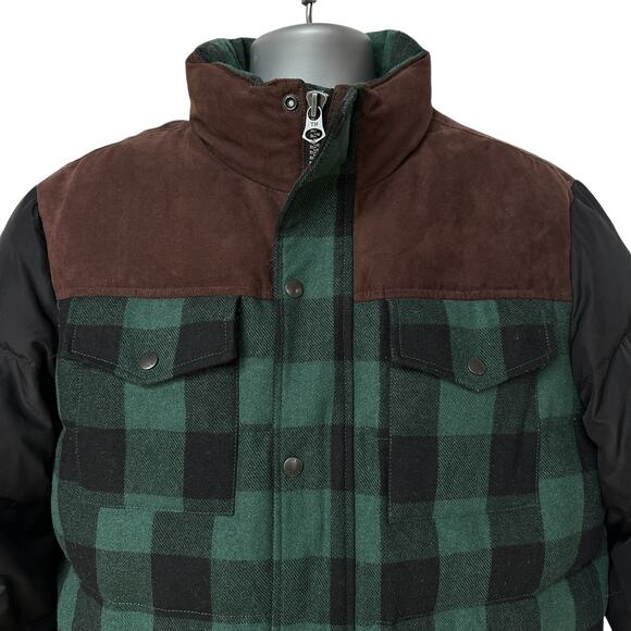Tommy Hilfiger Coat Green Black Brown Buffalo Plaid Puffer Jacket Men's Large - Picture 3 of 11
